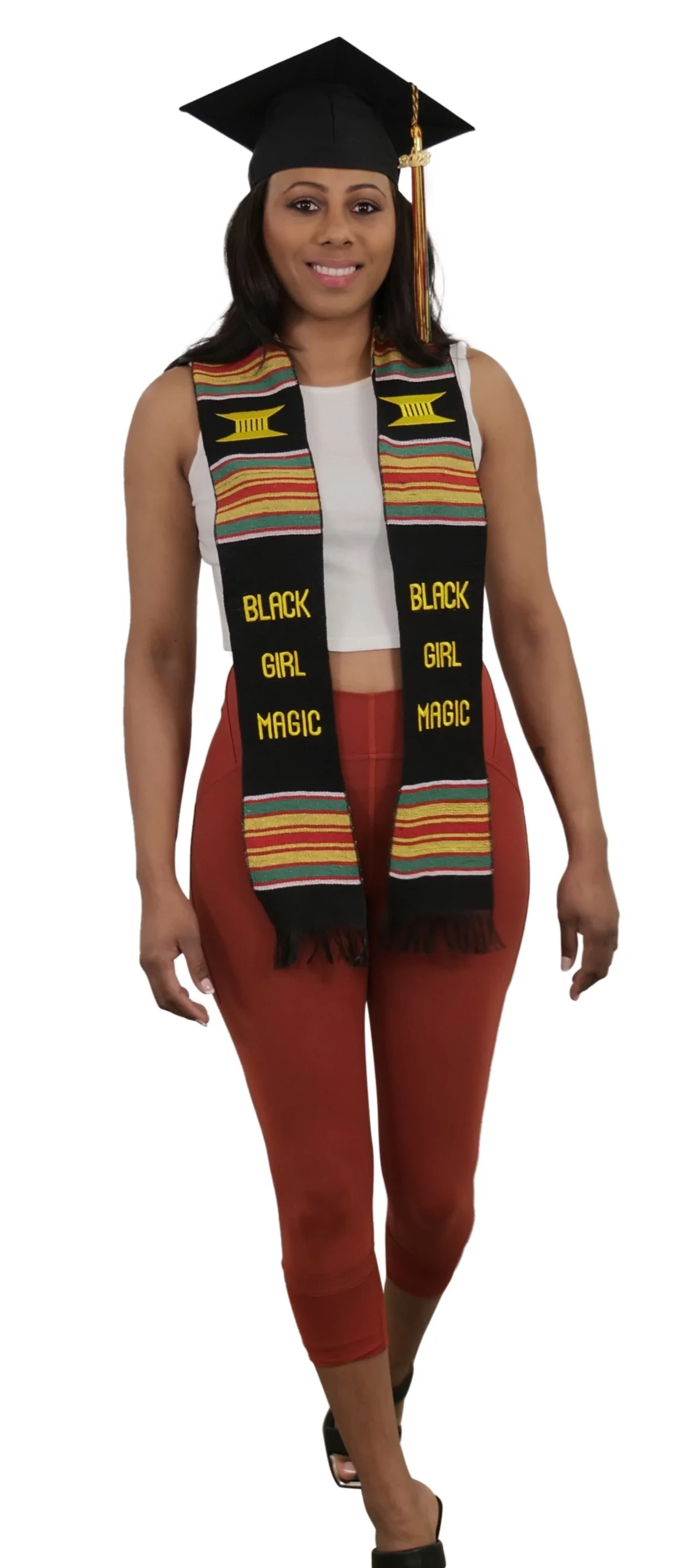 Black Girl Magic Kente Cloth Graduation Stole - Image 3