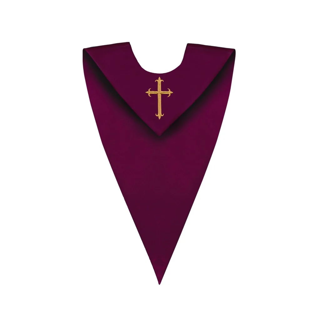 Maroon V-Neck Choir Stole with Cross