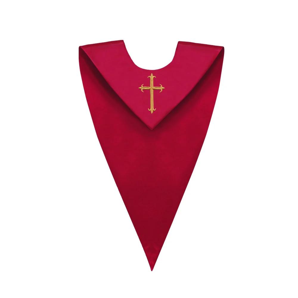 Red V-Neck Choir Stole with Cross