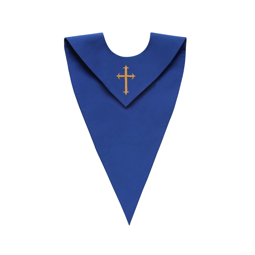 Royal Blue V-Neck Choir Stole with Cross