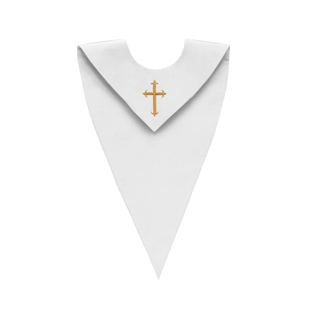 White V-Neck Choir Stole with Cross