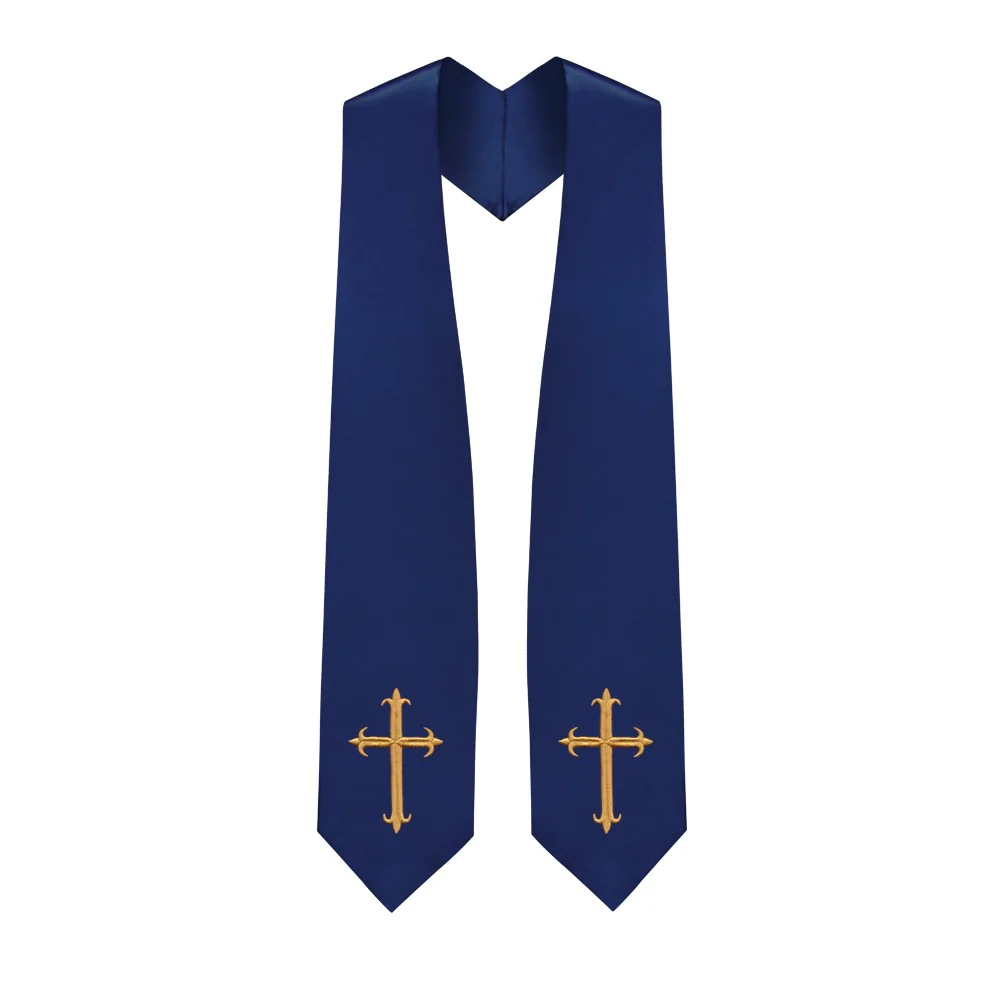 Navy Blue Choir Stole with Crosses