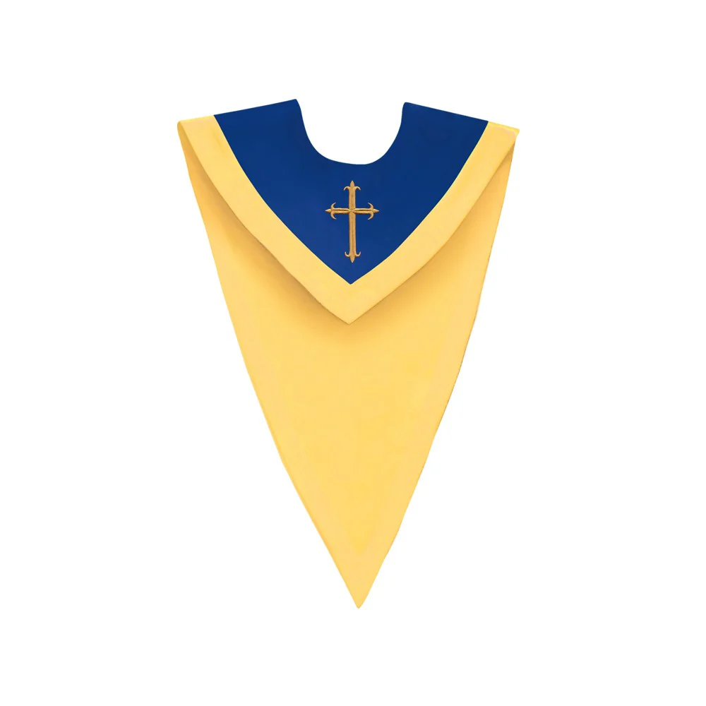 Royal Blue/Gold V-Neck Choir Stole with Cross